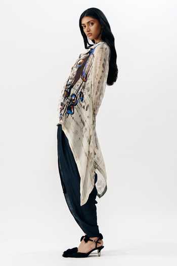Shop_AK-OK_White Silk Collared Neck Printed Shirt _Online_at_Aza_Fashions
