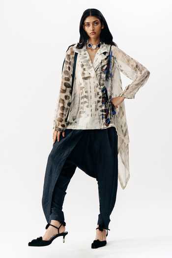 Buy_AK-OK_White Silk Collared Neck Printed Shirt 