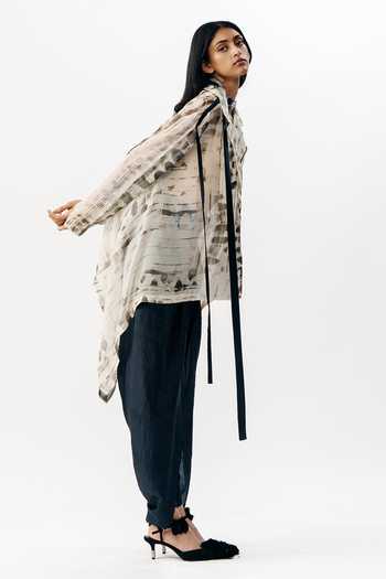 Shop_AK-OK_White Silk Collared Neck Printed Shirt 
