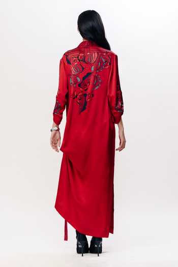 Shop_AK-OK_Multi Color Silk Button-down Neck Floral Print Shirt Dress _at_Aza_Fashions