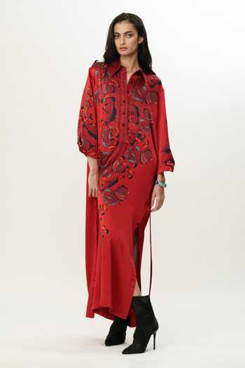 Buy_AK-OK_Multi Color Silk Button-down Neck Floral Print Shirt Dress _Online_at_Aza_Fashions