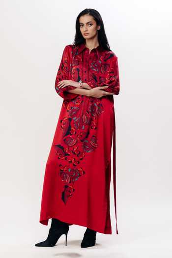 Buy_AK-OK_Multi Color Silk Button-down Neck Floral Print Shirt Dress _at_Aza_Fashions