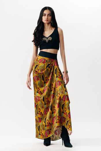 Buy_AK-OK_Multi Color Silk Printed Draped Skirt _at_Aza_Fashions