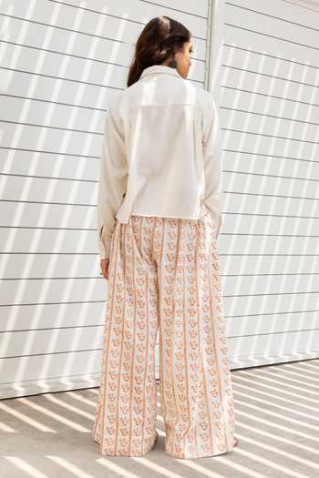 Shop_Akashi Clothing_White Cotton Collared Neck Butterfly Embroidered Cropped Shirt And Pant Set _at_Aza_Fashions