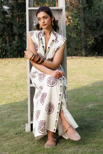 Buy_Akashi Clothing_Off White Cotton Collared Neck Pomegranate Print Dress _Online_at_Aza_Fashions