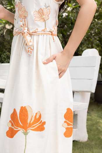 Shop_Akashi Clothing_Orange Cotton V-neck Floral Embroidered Maxi Dress _Online_at_Aza_Fashions