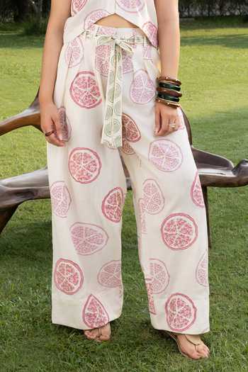 Akashi Clothing_Pink Cotton Mandarin Collar Pankou Button Vest Top And Pant Set _Online_at_Aza_Fashions
