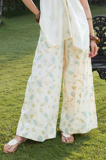 Akashi Clothing_Blue Cotton V-neck Embroidered Camisole Top And Pant Set _at_Aza_Fashions