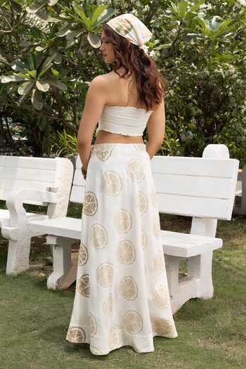 Shop_Akashi Clothing_Off White Cotton Bandeau Neck Bandana Tube Top And Skirt Set _at_Aza_Fashions