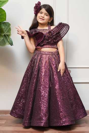 Buy_Jingle Bells_Wine Sequin Work Lehenga And Blouse Set _at_Aza_Fashions