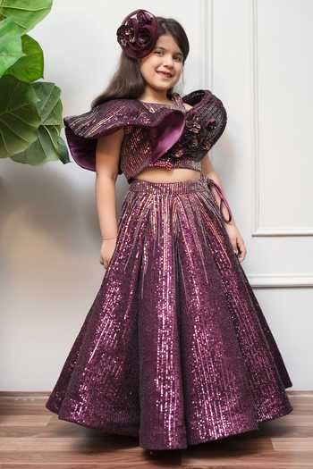 Buy_Jingle Bells_Wine Sequin Work Lehenga And Blouse Set _Online_at_Aza_Fashions
