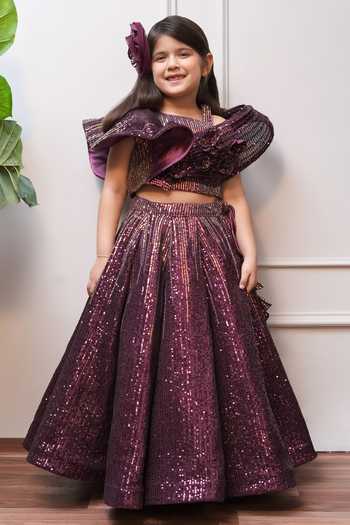 Shop_Jingle Bells_Wine Sequin Work Lehenga And Blouse Set _Online_at_Aza_Fashions