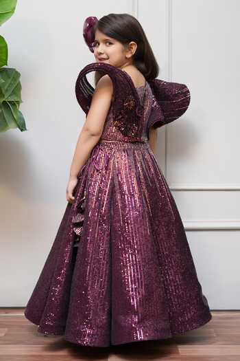 Jingle Bells_Wine Sequin Work Lehenga And Blouse Set _at_Aza_Fashions