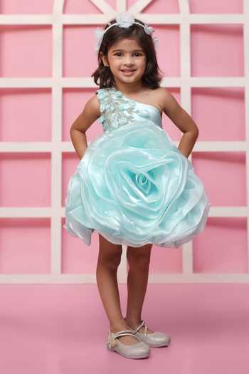 Buy_Jingle Bells_Green Tissue Flower Embroidered Dress _Online_at_Aza_Fashions