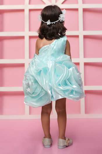Shop_Jingle Bells_Green Tissue Flower Embroidered Dress _at_Aza_Fashions
