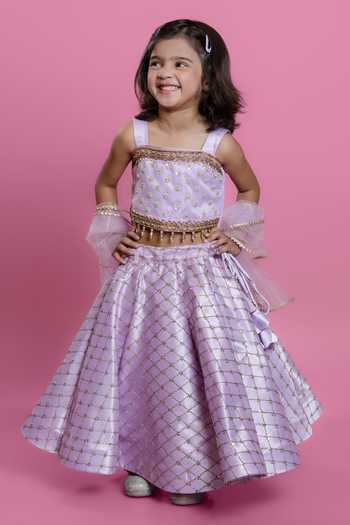 Buy_Jingle Bells_Purple Organza Zari Work Blouse Lehenga Set _at_Aza_Fashions