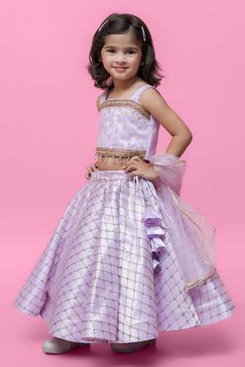Shop_Jingle Bells_Purple Organza Zari Work Blouse Lehenga Set _Online_at_Aza_Fashions