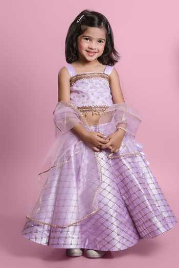 Jingle Bells_Purple Organza Zari Work Blouse Lehenga Set _at_Aza_Fashions