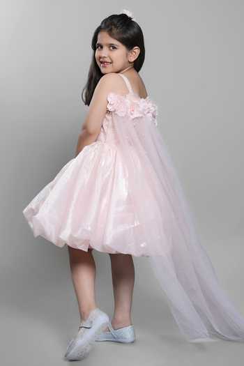Buy_Jingle Bells_Peach Tissue Flower Embroidered Dress _Online_at_Aza_Fashions
