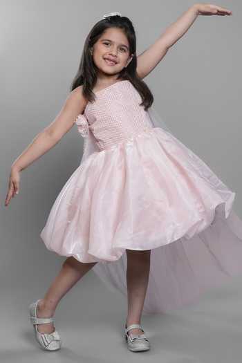 Buy_Jingle Bells_Peach Tissue Flower Embroidered Dress _at_Aza_Fashions