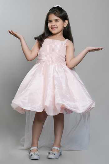 Shop_Jingle Bells_Peach Tissue Flower Embroidered Dress _Online_at_Aza_Fashions
