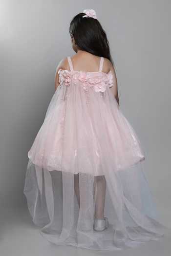Shop_Jingle Bells_Peach Tissue Flower Embroidered Dress _at_Aza_Fashions