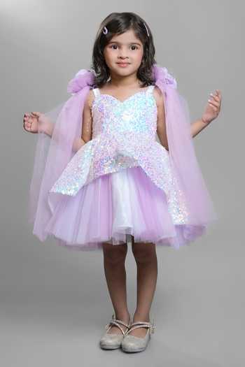 Buy_Jingle Bells_Purple Satin, Net Sequin Work Dress _at_Aza_Fashions