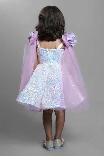 Shop_Jingle Bells_Purple Satin, Net Sequin Work Dress _at_Aza_Fashions