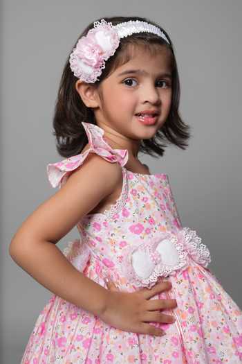 Shop_Jingle Bells_Pink Cotton Flower Embroidered Dress _Online_at_Aza_Fashions