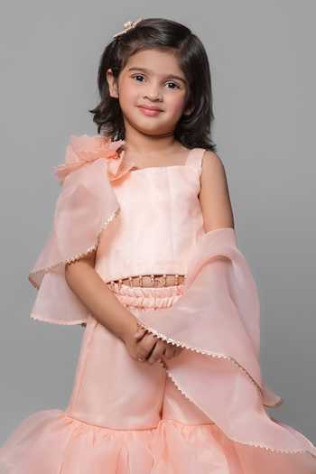 Buy_Jingle Bells_Peach Tissue Embroidered Top Gharara Set _Online_at_Aza_Fashions