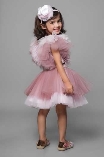 Jingle Bells_Pink Net Sequin Embroidered Top And Skirt Set _Online_at_Aza_Fashions