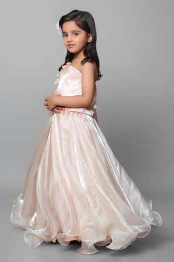 Jingle Bells_Peach Tissue Hand Embroidered Blouse And Lehenga Set _Online_at_Aza_Fashions