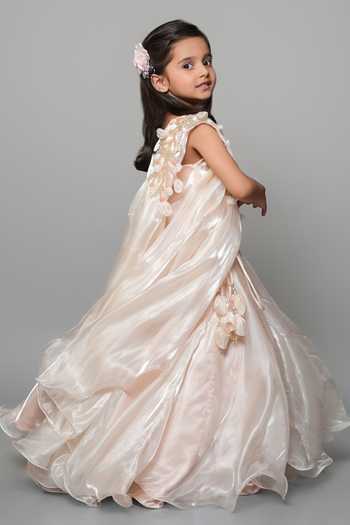 Buy_Jingle Bells_Peach Tissue Hand Embroidered Blouse And Lehenga Set _Online_at_Aza_Fashions