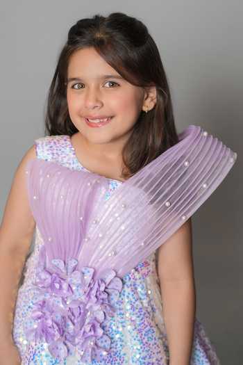 Jingle Bells_Purple Sequins, Beads, Fabric Flowers Work Gown _Online_at_Aza_Fashions