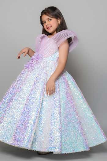 Buy_Jingle Bells_Purple Sequins, Beads, Fabric Flowers Work Gown _Online_at_Aza_Fashions