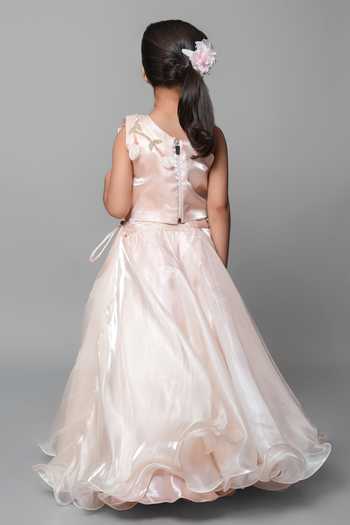 Shop_Jingle Bells_Peach Tissue Hand Embroidered Blouse And Lehenga Set _at_Aza_Fashions