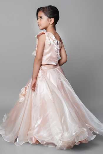 Buy_Jingle Bells_Peach Tissue Hand Embroidered Blouse And Lehenga Set _Online_at_Aza_Fashions
