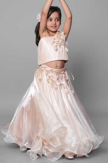 Shop_Jingle Bells_Peach Tissue Hand Embroidered Blouse And Lehenga Set _Online_at_Aza_Fashions