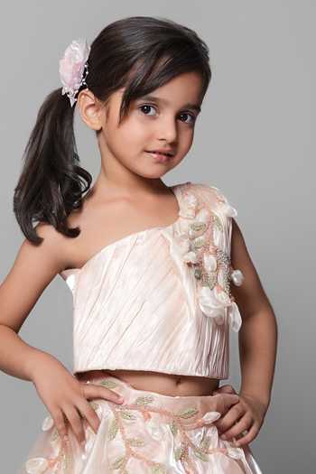 Buy_Jingle Bells_Peach Tissue Hand Embroidered Blouse And Lehenga Set 