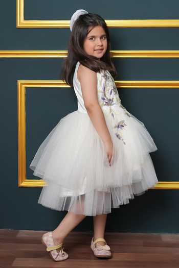 Jingle Bells_Off White Net Embroidered Dress _Online_at_Aza_Fashions