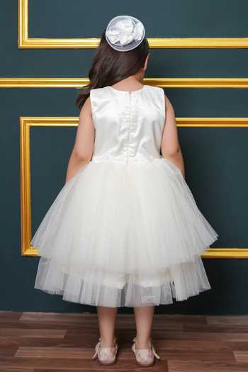 Shop_Jingle Bells_Off White Net Embroidered Dress _at_Aza_Fashions