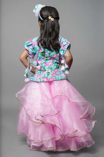 Shop_Jingle Bells_Pink Cotton, Tissue Ruffle Lehenga And Blouse Set _at_Aza_Fashions