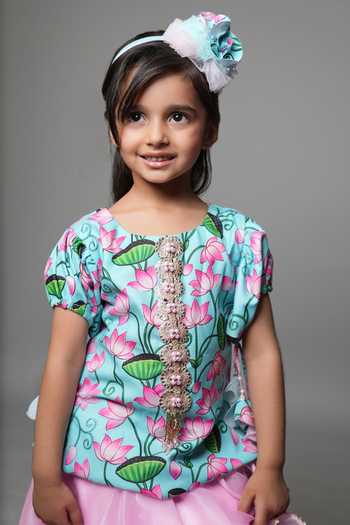 Jingle Bells_Pink Cotton, Tissue Ruffle Lehenga And Blouse Set _at_Aza_Fashions