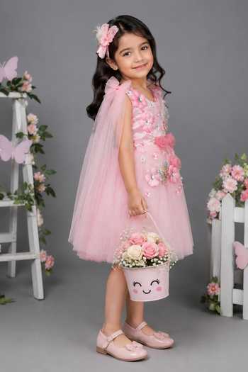 Buy_Jingle Bells_Pink Net Flower Embroidered Dress _Online_at_Aza_Fashions