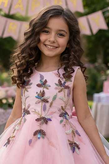 Buy_Jingle Bells_Pink Net Floral Embroidered Dress _Online_at_Aza_Fashions
