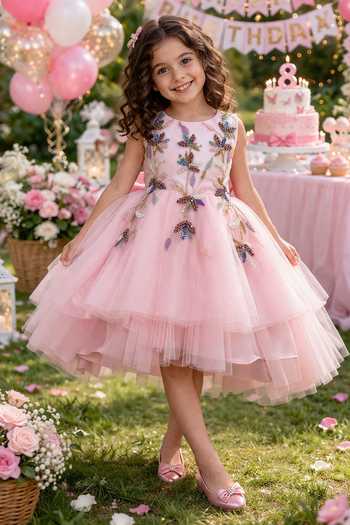 Buy_Jingle Bells_Pink Net Floral Embroidered Dress _at_Aza_Fashions