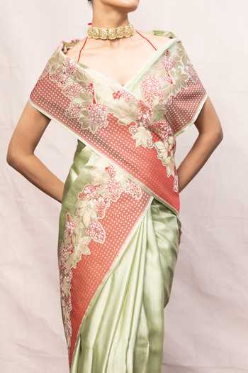 Buy_Ekaya Banaras_Green Satin Handwoven Silk Banarasi Saree With Running Blouse _Online_at_Aza_Fashions
