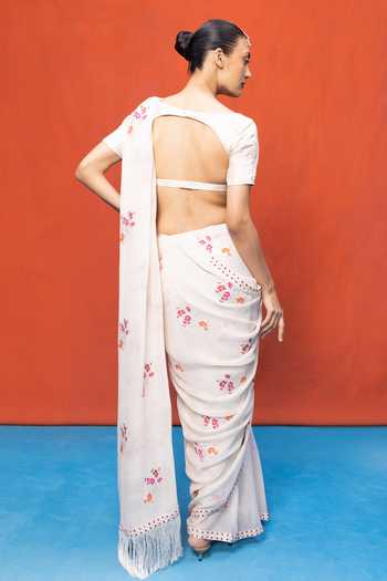 Shop_Ekaya Banaras_Ivory Chiffon Handwoven Banarasi Saree With Running Blouse _at_Aza_Fashions