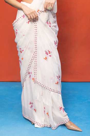 Buy_Ekaya Banaras_Ivory Chiffon Handwoven Banarasi Saree With Running Blouse _Online_at_Aza_Fashions