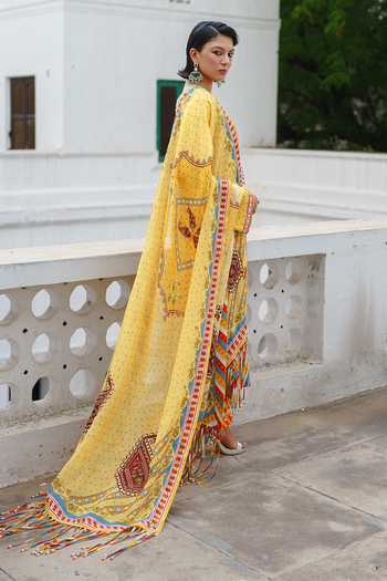 Buy_Aditi Gupta_Yellow Georgette, Organza V-neck Stripe Print Kurta Set  _Online_at_Aza_Fashions